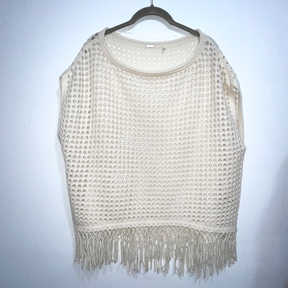 Elie Tahari Ivory Wool Cashmere Fringe Poncho Top M/L - Picture 2 of 7